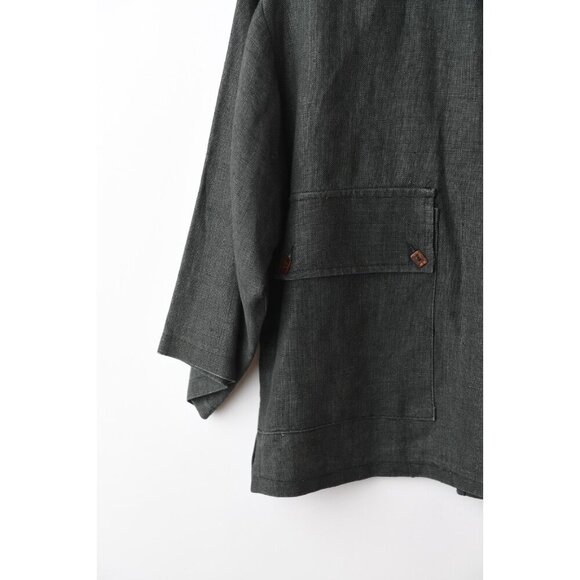 Vintage Gene Ewing 100% Linen Black Textured Light-Weight Jacket - Picture 5 of 10